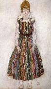 Portrait of Edith Schiele in a Striped Dress